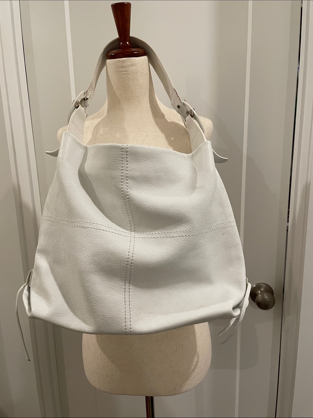 White Leather Shoulder Hobo Bag